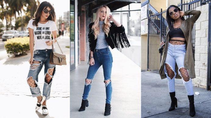 Yırtılmış pantolon dosya çorap moda